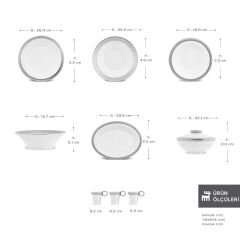 Karaca Royal Bone Kate 55 Parça 12 Kişilik Yemek Takımı Platin