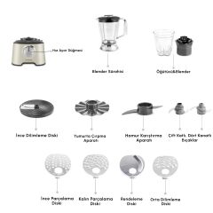 Karaca Mastermaid Power Multifunctional 10 in 1 Mutfak Robotu 2000W Galaxy Grey