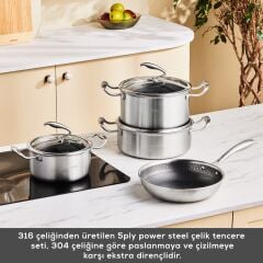 Karaca Powersteel 5Ply 316+ İndüksiyon Tabanlı 7 Parça Çelik Tencere Seti