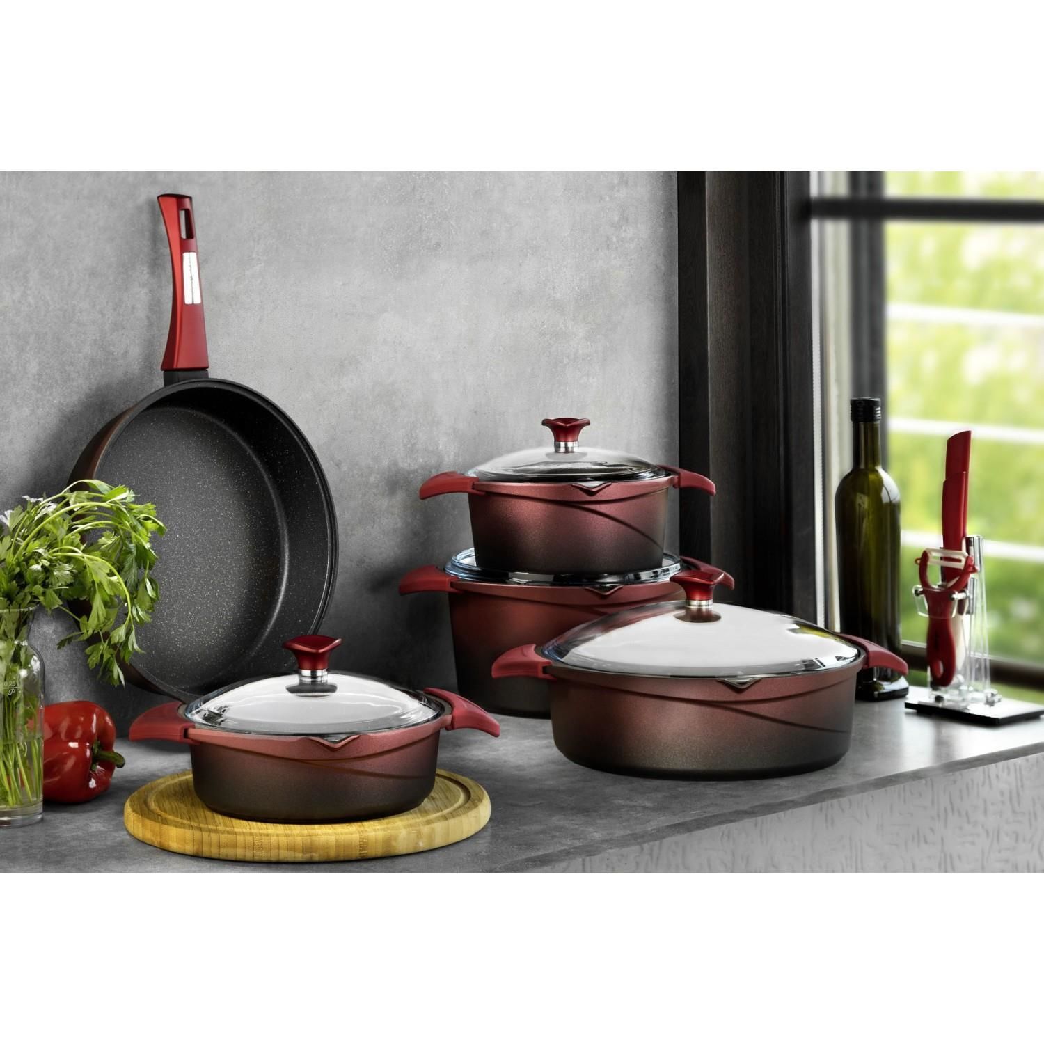 Aryıldız Flipper Döküm Kırmızı Siyah 9 Parça Tencere Takımı