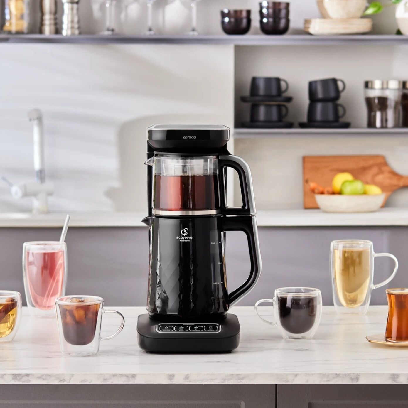 Karaca Çaysever Robotea Pro Quartz 4 in 1 Konuşan Çay Makinesi Black Chrome