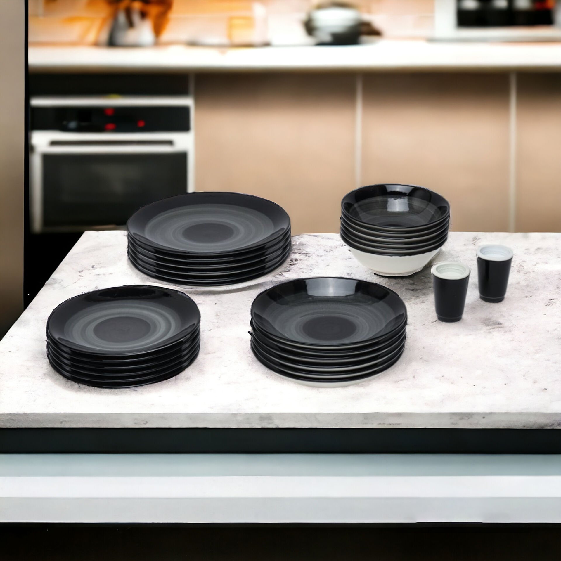 Moultimex Karaga Helezyon Siyah 26 Parça 6 Kişilik Porselen Yemek Seti