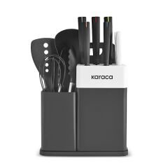 Karaca Yame Kesme Tahtası ve Servis Setli 12 Parça Bıçak Seti Siyah