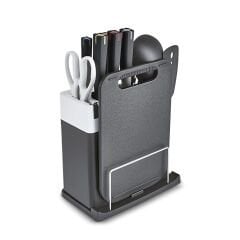 Karaca Yame Kesme Tahtası ve Servis Setli 12 Parça Bıçak Seti Siyah