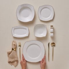 Karaca Square Bone Beyaz Altın 53 Parça 12 Kişilik Yemek Takımı