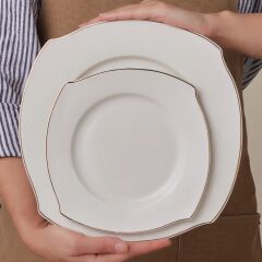 Karaca Square Bone Beyaz Altın 53 Parça 12 Kişilik Yemek Takımı