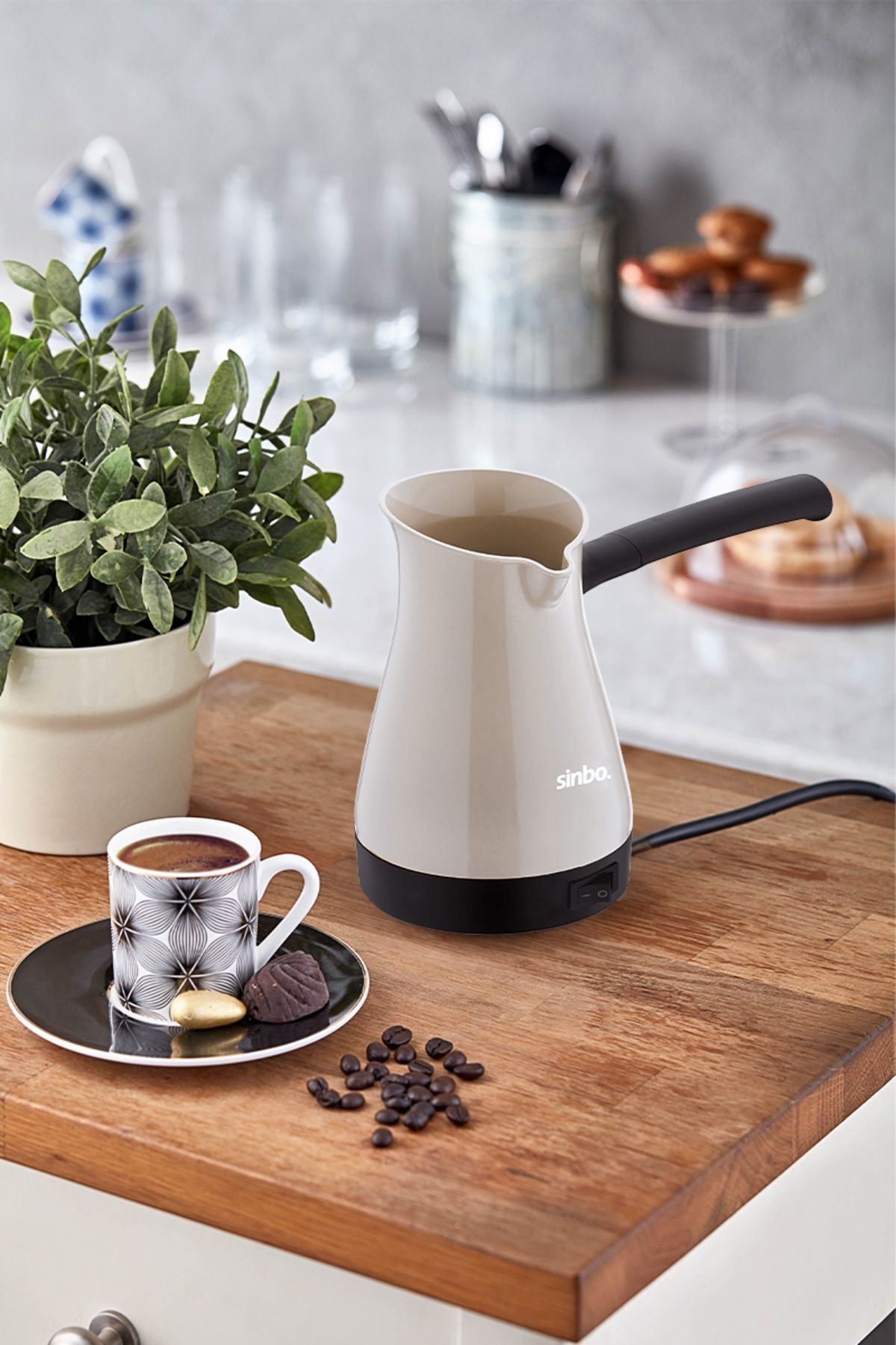 Sinbo SCM-2951 Plastik Elektrikli Kahve Makinesi Cezve-Krem