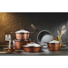Brioni Copper 7 Parça Tencere Seti - Bakır