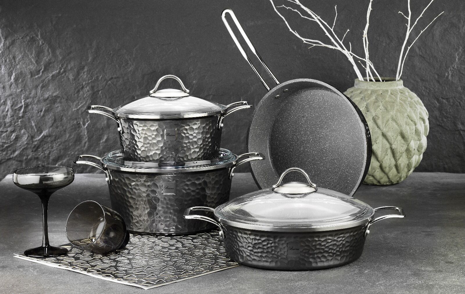 Brioni Copper 7 Parça Tencere Seti - Platin