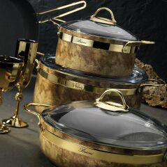 Brioni Royal Stone 7 Parça Tencere Seti - Kaplangözü/Altın