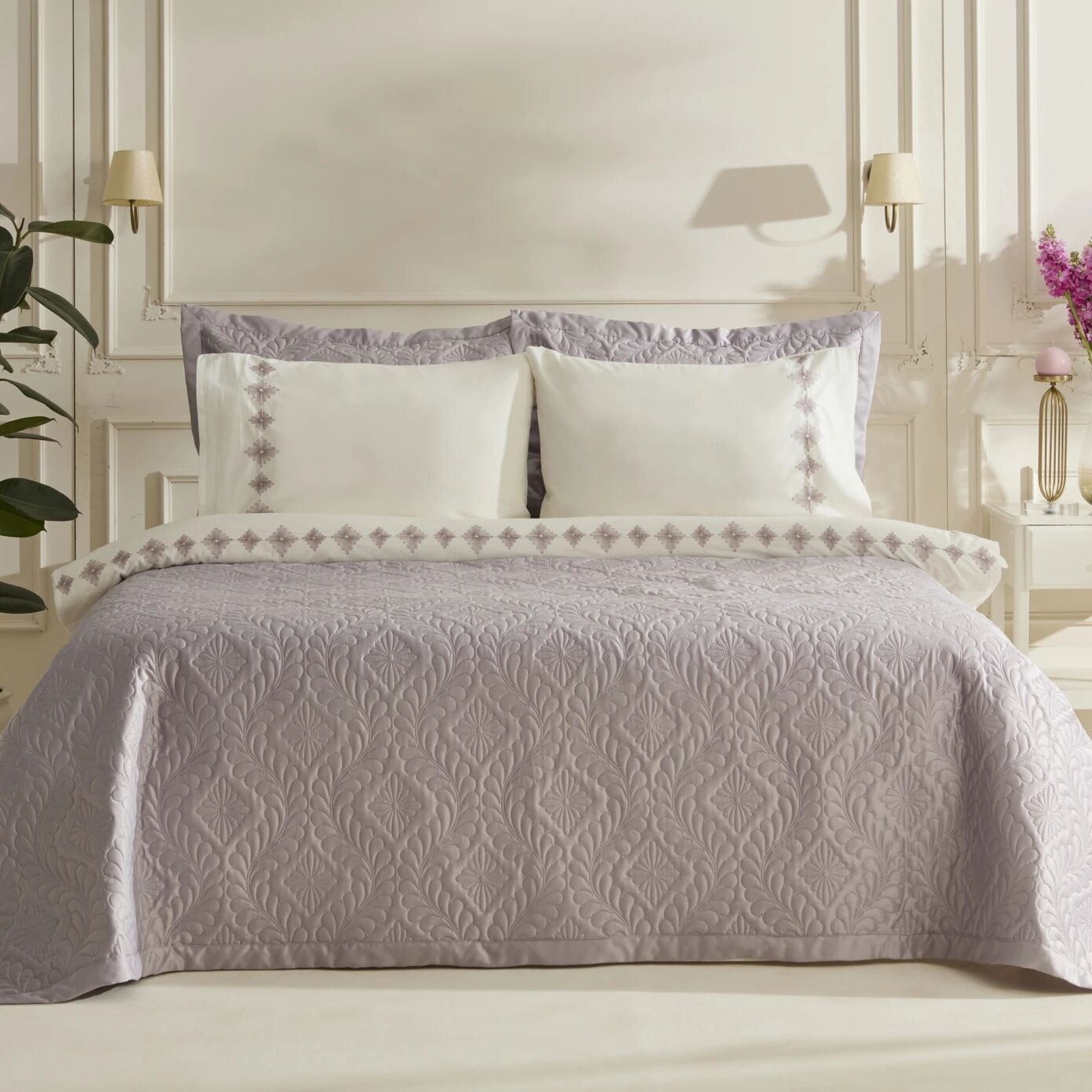 Karaca Home Glory Çift Kişilik %100 Pamuk 7 Parça Düet Set Pembe