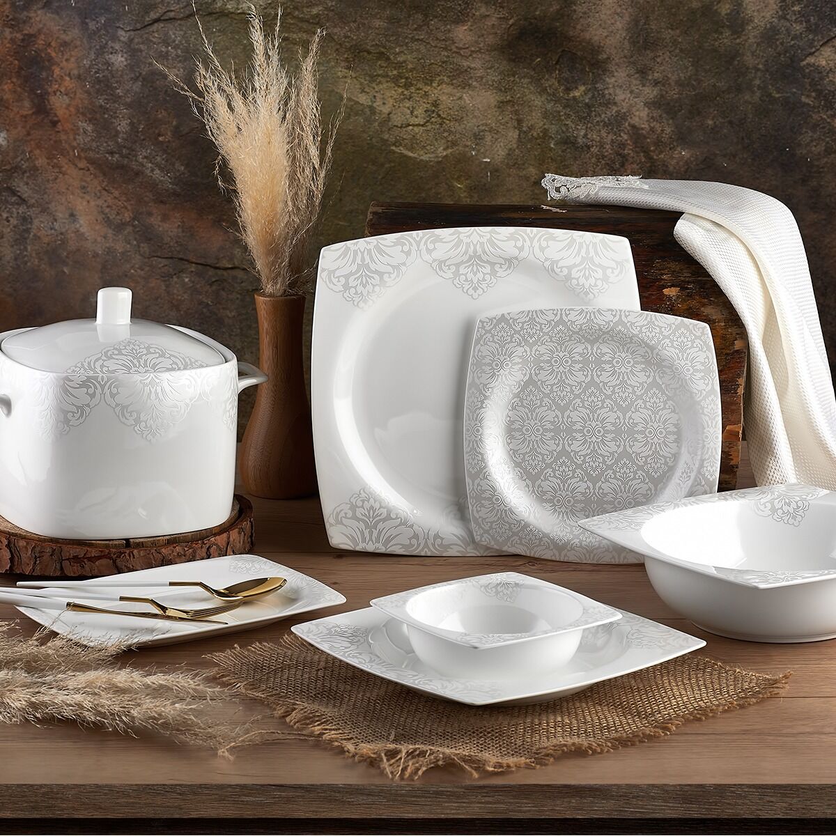 Aryıldız AR 45008 Bone Square Porselen 60 Parça Yemek Takımı