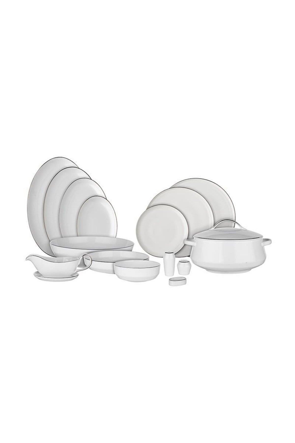 Evaliza Hanedan 2mm Shiny Platin 60 Parça 12 Kişilik Yemek Takımı